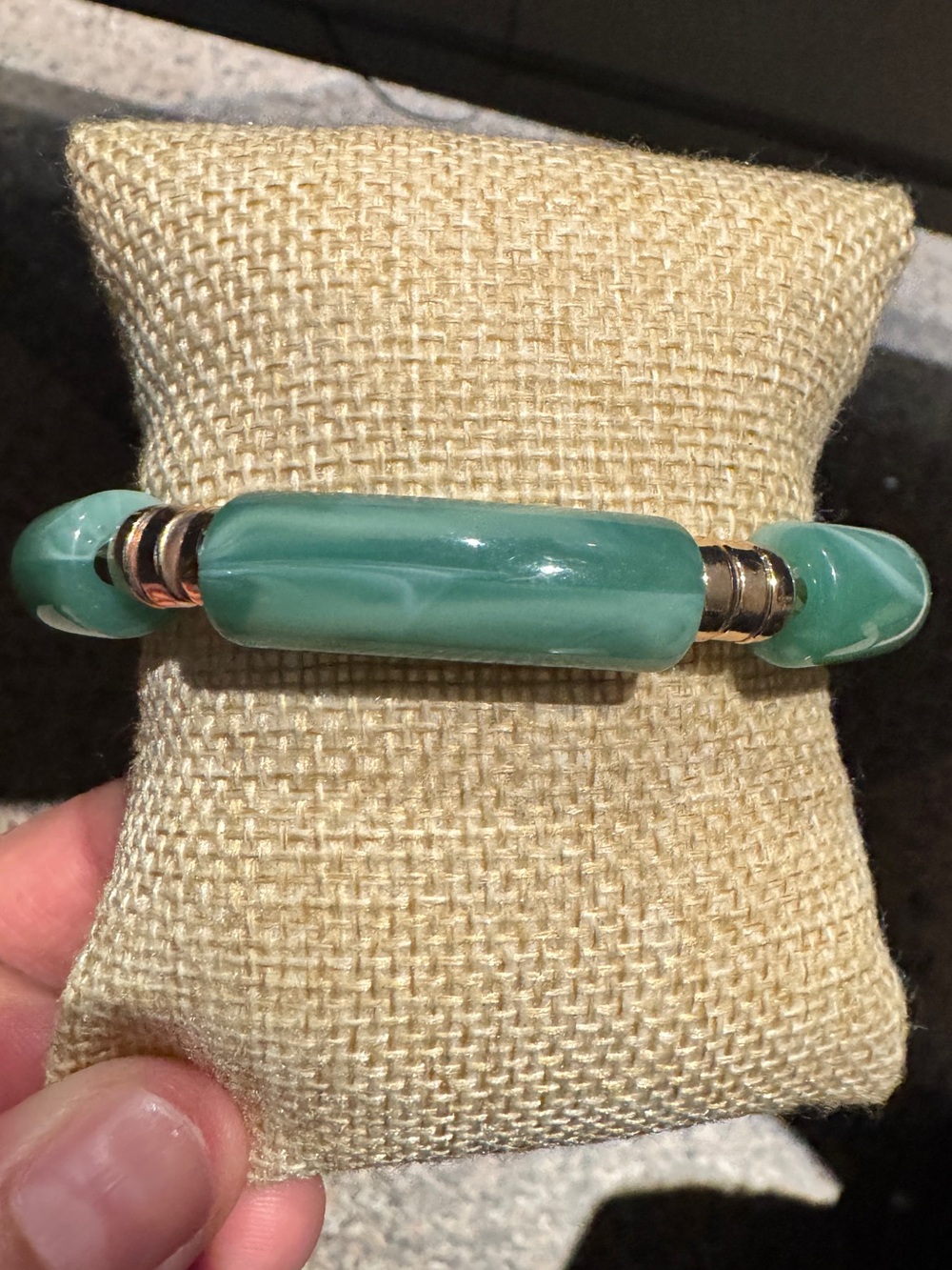 Green Resin Beaded Stretch Bracelet - Women Jewelry